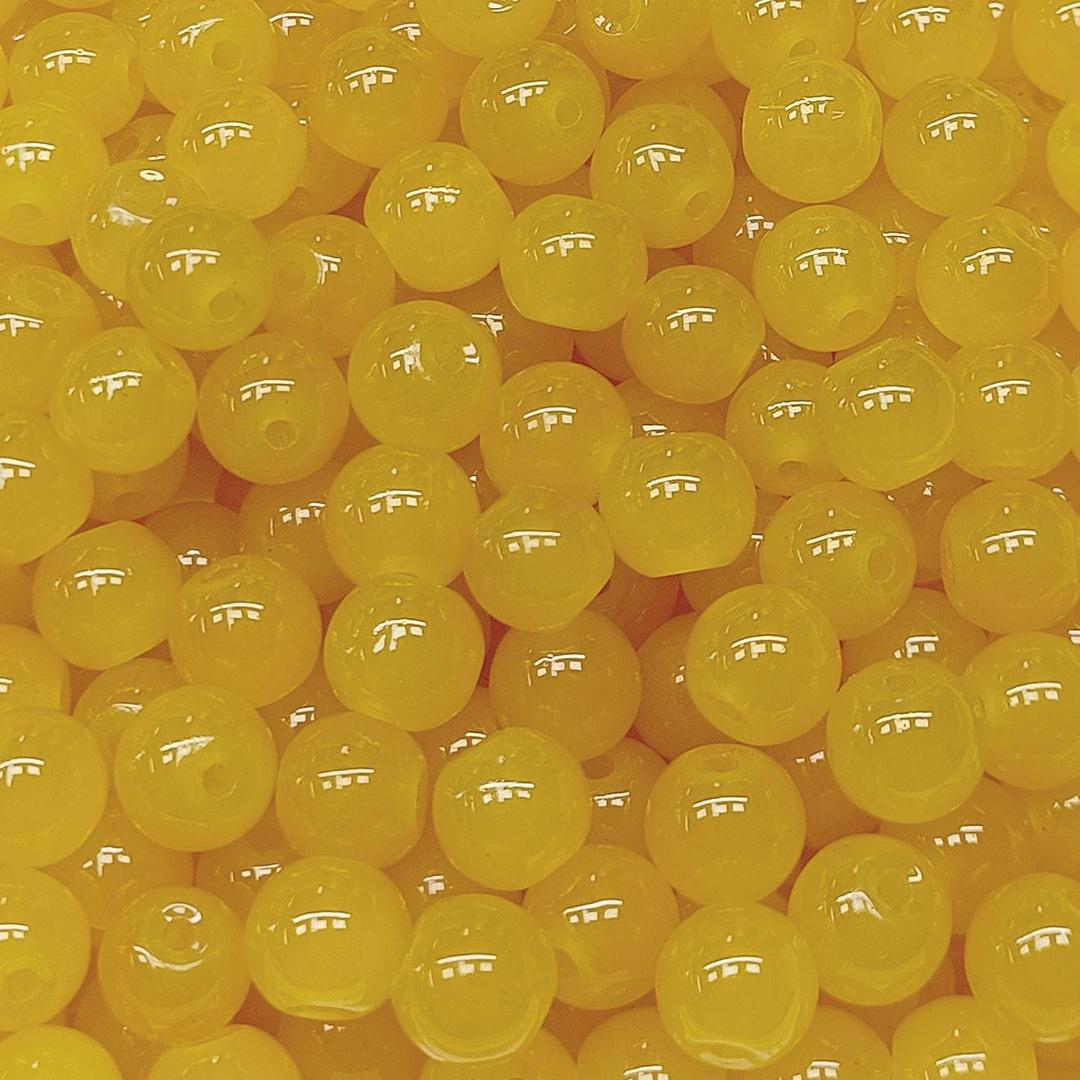 200PCS Glass Beads 8mm Glass Beads for Bracelets Necklaces Jewelry Making DIY Crafts (Pure Yellow)