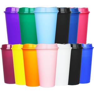 Ankeli 16 oz Coffee Cups with Lids, 13 Pack Plastic Cups, Colorful Coffee Tumbler, Reusable Leak and Spill Proof, Bulk Party Tumble