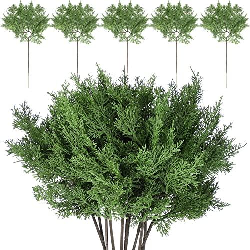 Jutom 36 Pcs 17 Inch Christmas Fake Juniper Cedar Pine Branches, Faux Cedar Branches Artificial Christmas Sprigs Picks for Home Decoration Garland Wreath DIY Craft Garden Holiday