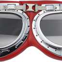 Peicees Retro Motorcycle Goggles for Men Women Motocross Bike Riding Aviator Pilot Goggles Anti Fog, Fit Over Glasses Helmet (Red)