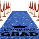 Sliner Blue Congrats Grad Carpet Runner Rug for Graduation Prom Party Decorations 2ft x 15ft Glitter Graduation Runway Rug for Prom Party Decor Aisle Runner for School College Grad Ceremony, 4" x 24", Blue