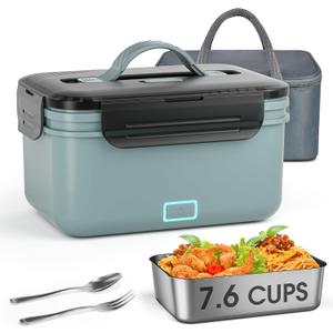 Wisakey Cordless Electric Lunch Box for Adults, 7.6 Cups Heated Lunch Box for Men, 8000Mah Portable Rechargeable Battery Powered Lunchbox Self Heating Food Warmer Gift for Husband,Gift for Fathers Day