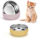 Kitten Food Bowls 2 Pack, Stainless Steel Cat Food and Water Bowl Set with Anti-Slip Silicone Bottom, 5 '' Wide Thick & Heavy Duty Metal Pet Bowls for Indoor Cats (yellow and pink)