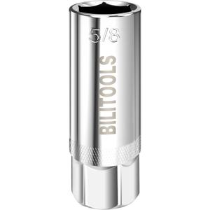 BILITOOLS 5/8'' Magnetic Spark Plug Socket 3/8-inch Drive Powerful Retains Thin Wall Spark Plug Socket 6-Point, CR-V