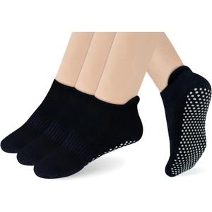 RATIVE Anti Slip Non Skid Barre Yoga Hospital Pilates Socks with Grips for Women Men (Small, 3-pairs/Black)