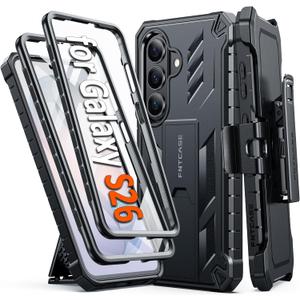FNTCASE for Samsung Galaxy S26 Case: with [2 Front Frames & Built-in Screen Protector] [Belt Clip Holster & Kickstand] [Military-Grade Protection] Heavy Duty Full Body Shockproof TPU Phone Cover Black