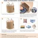 Mkono Woven Storage Basket Decorative Natural Rope Basket Wooden Bead Decoration for Blankets,Toys,Clothes,Shoes,Plant Organizer Bin with Handles Living Room Home Decor, Jute, 16" W 13.8"L