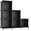 AWTATOS Cube Storage Organizer, Storage Cubes Shelves Bookshelf, 6 Cube Closet Organizers and Storage, DIY Stackable Plastic Clothes Organizer Shelving for Bedroom, Home, Black