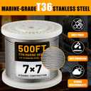 AHEONLAR 500FT 1/8" T316 Stainless Steel Cable for Railing,7x7 Wire Rope with Cutter,1850 lb Breaking Strength,Deck Stair Fence Hardware Kit for Indoor Outdoor Use,Silver