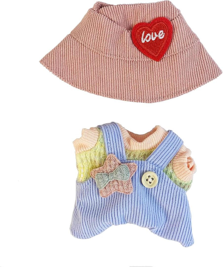 17cm Clothes Set, Hat & Overalls Set for 17cm Accessories Suit,Stylish Adorable Dolls Clothes Accessories,Cute Clothes for Dress up Unique Style (Blue Overalls + Pink hat)