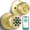 KLLOQUE Fingerprint Door Lock, Smart Fingerprint Door Knob with Keypad, Biometric Door Lock with App Control, Auto Lock Door Lock with Code, Keyless Door Knob with Lock for Bedroom, Home,Office-Brass