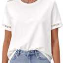 BTFBM Short Sleeve Shirts for Women 2026 Lace Summer Tops Spring Casual Loose Crew Neck T-Shirt Cute Vacation Outfits (L)