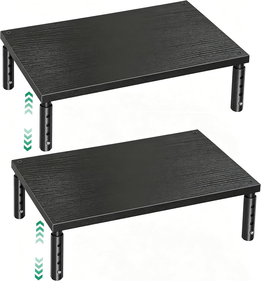OPNICE Desk Organizers and Accessories, Adjustable Computer Monitor Stand Riser, Laptop Stand for Desk, Office Desk Accessories & Workspace Organizers for Home Office, Black- 2P