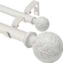 Double Curtain Rods for Windows 28 to 48 Inches, 1 Inch Diameter Heavy-Duty Adjustable Metal Double Curtain Rods with Leaf Pattern Finials and Brackets-for Bedrooms And Living RoomsWeathered White