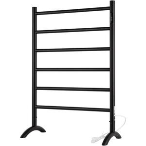 Freestanding Towel Warmer 6 Bars Plug-in Option 3 Working Modes Black Stainless Steel 24" W x 34" H