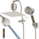 Hibbent All Metal 12'' Filtered Rainfall Shower Head Combo, High Pressure Handheld Shower Head with 12'' Adjustable Curved Extension Arm, 20 Stage Shower Filter, 10-spray, 71'' Hose, Brushed Nickel