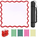 32.4in Scalloped Mahjong Mat，Anti Slip Noise Reduction Mahjong Accessoriemahjong Table Mat，Majiong Mat For Travel，Comes With 4 Dice And 1 Mahjong Mat Storage Bag,4 Mahjong Shuffle Cards (Red)