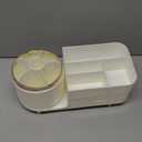 Rotating Makeup Organizer for Vanity with Brush Holder and Drawer, Cosmetic Makeup Storage, Large Spinning Makeup Skincare Organizer, Countertop Makeup Perfume Organizer, Lotions Display Case (White)