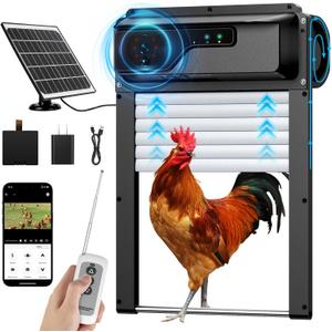 Automatic Chicken Coop Door WiFi with Talkback Function, HD Camera, APP & Remote Control, Timer, Anti-Trap Sensor and Alarm Drive, 5000mAh Battery and Solar Powered Auto Chicken Door (2nd gen)