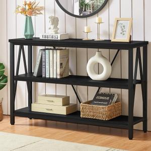 HOMISSUE Entryway Console Table, Rustic Console Tables with Wide Storage, Industrial Foyer for Entry with 3-Tier Open Shelves, Entryway Table for Living Room, Hallway, Black, 47 Inch