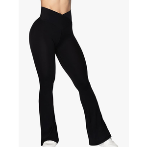 Sunzel Flare Leggings, Crossover Yoga Pants with Tummy Control, High-Waisted and Wide Leg, Large