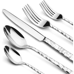 60 Piece Silverware Set for 12, Food-Grade Stainless Steel Utensils Set Includes Spoons Forks Knives, Sturdy Home Kitchen Eating Tableware Set,Wave Style Design & Mirror Polished - Dishwasher Safe