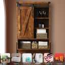 Over The Toilet Storage Cabinet, Behind Toilet Bathroom Organizer with Adjustable Shelves, Above Toilet Organizers with Barn Door, Space Saver for Restroom, Bathroom, Laundry, Brown, 24 Inches X 10 Inches X 67 Inches