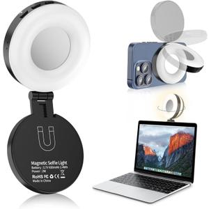 Magnetic Selfie Light, Phone Selfie Ring Light Compatible with iPhone Magsafe, 3-in-1 Magnetic Beauty Selfie Light for Phones with Mirror for Selfies/Photography/TikTok/Zoom Calls/Video Conference