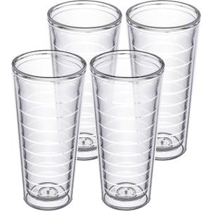 Homestead Choice Insulated Drinking Glasses 22oz 4-pack - Great for Iced Coffee & Hot Drinks, Clear Double Wall Plastic Tumbler Cups, Microwave, Freezer & Top Rack Dishwasher Safe Reusable Cups