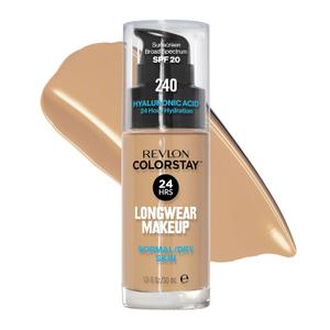 Revlon Liquid Foundation, ColorStay Face Makeup for Normal & Dry Skin, SPF 20, Longwear Medium-Full Coverage with Natural Finish, 240 Medium Beige, 1 Fl Oz