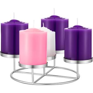 Newtay Christmas Advent Wreath Ring with 5 Pillar Candle Holder Advent Wreath Holder Table Decoration Xmas Metal Candlesticks Ring for Holiday Christmas Home (Silver,Candle Cup Diameter 3.27 inches)