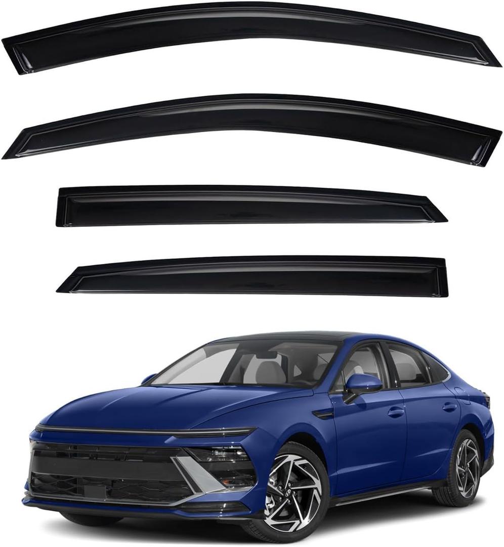 4pcs Smoke Tint Sun Rain Guard Vent Window Visors Compatible with 2020-2024 Hyundai Sonata, Outside Mount Tape On Style Acrylic Set of 4 Front+Rear