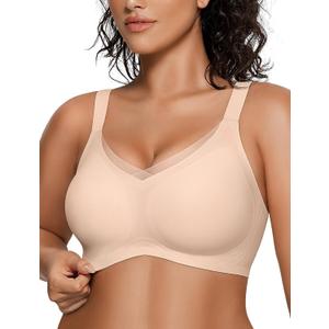 OEAK Womens Wireless Bras V Mesh Comfortable Bralette Supportive Tshirt Bra No Underwire Seamless Push Up Everyday Bras (Medium, Nude)
