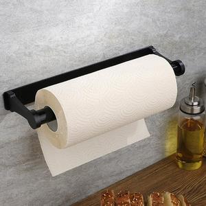 Paper Towel Holder - Self-Adhesive or Drilling, Black, Wall Mounted, Kitchen Roll Dispenser Under Cabinet or Inside Cabinet (12in)