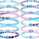 Huquary Snowflake Bracelets Snowflake Birthday Party Favors Supplies Stretch Adjustable Clay Bracelets Blue Purple Friendship Bracelet for Birthday Gifts Goodie Bag Decoration