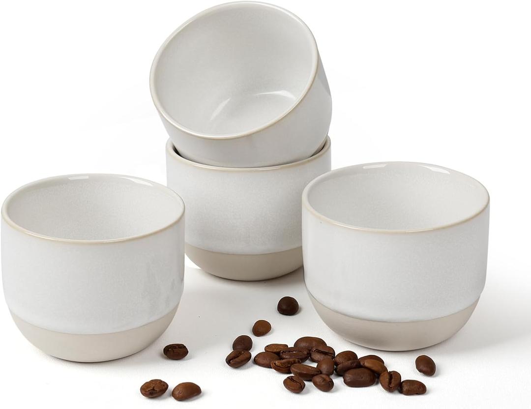 Ceramic Espresso Cups Set, Espresso Coffee Mugs, Special Glazed Demitasse Cups Expresso Coffee Cup for Espresso Machine (Pure White)