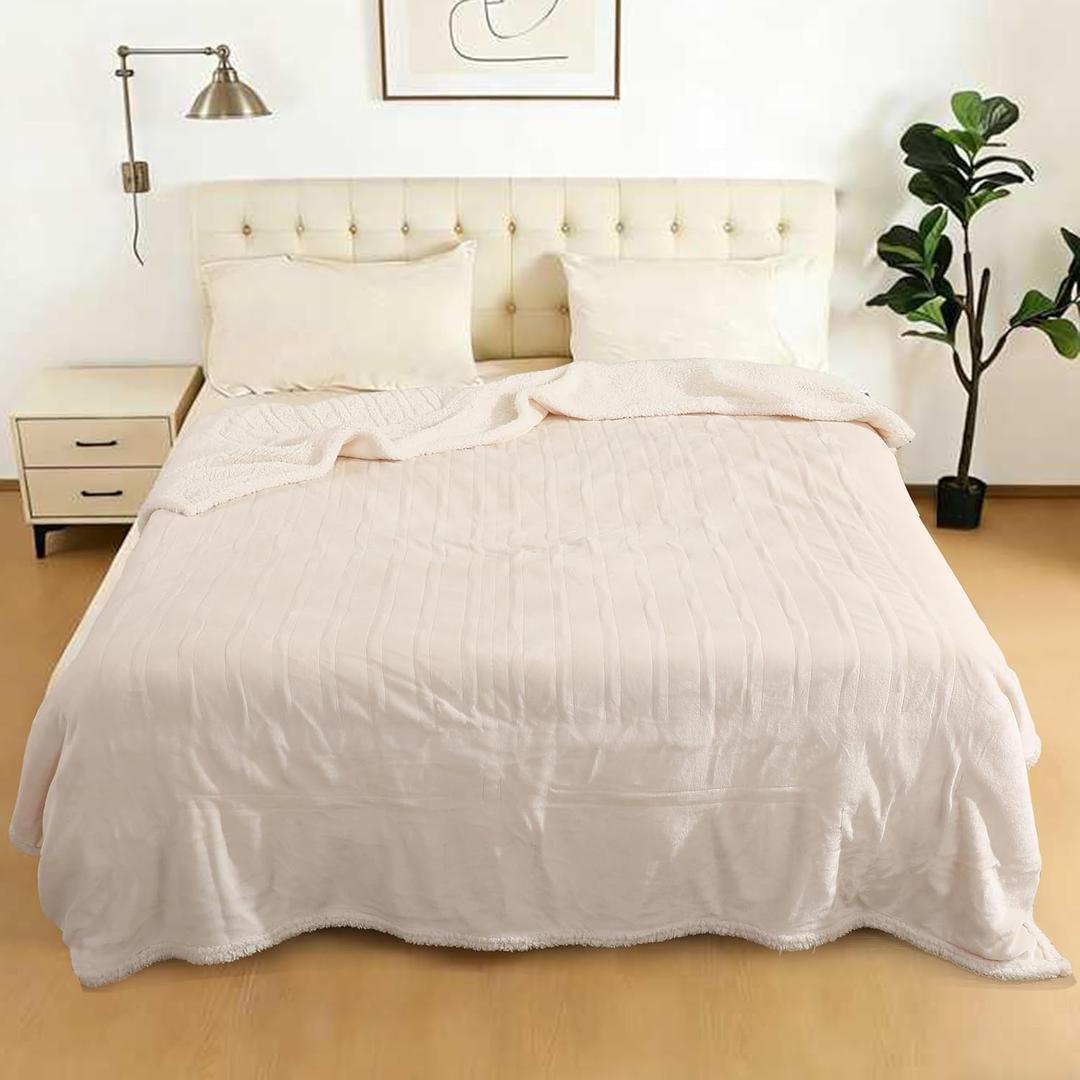 Electric Heated Blanket Full Size 72" x 84" - 5 Heat Settings & 10H Auto-Off, Microplush Flannel & Sherpa Lining, Machine Washable, Overheat Protection, Ideal Gifts for Home/Bedroom/Sofa, White