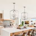 WJShome 18.1" Silver Chandelier, 4-Light Farmhouse Foyer Lighting Fixtures, Modern Hanging Ceiling Lantern Pendant Light, for Dining Room, Kitchen Island, Hallway, Entrance, Staircase