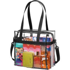 Handy Laundry Clear Tote Bag Stadium Approved - Shoulder Straps and Zippered - Clear Bag for Work, Sports Games and Concerts (Black)