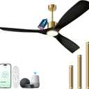Ceiling Fans with Lights, Ceiling Fans with Lights and Remote Control, 60 inch Ceiling Fan with Light, Outdoor Ceiling Fans for Patios 3 Blade Bedroom Living Room-Matte Black and Gold