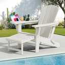 KINGYES Adjustable Folding Adirondack Chair with Footrest & 4-in-1 Multi-Functional Armrest Organizer, HDPE Foldable Reclining Adirondack Chair with Pull-Out Ottoman, White
