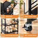 Plus-Size Foldable 3-Tier Kitchen Cart with Solid Oak Top, Black, 21.65"D x 29.13"W x 36.81"H