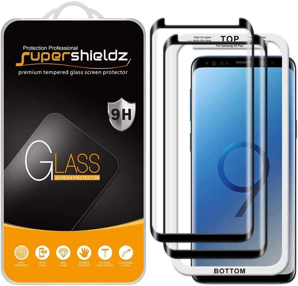 Supershieldz (2 Pack) Designed for Samsung (Galaxy S9 Plus) Tempered Glass Screen Protector with (Easy Installation Tray) Anti Scratch, Bubble Free (Black)