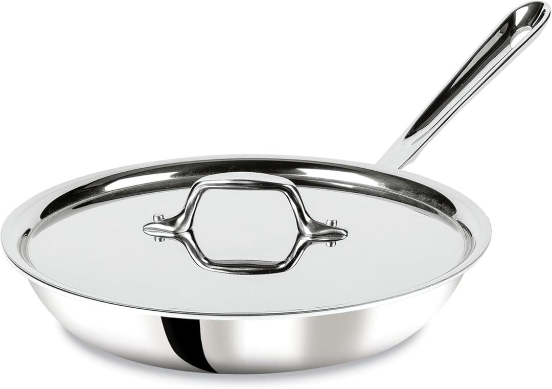 All-Clad D3 3-Ply Stainless Steel Fry Pan With Lid 10 Inch, Induction Compatible, Oven Broiler Safe 600F, Fast and Even Heat, Pots and Pans, Cooking Frying Pan, Skillet, Kitchen, Cookware, Silver