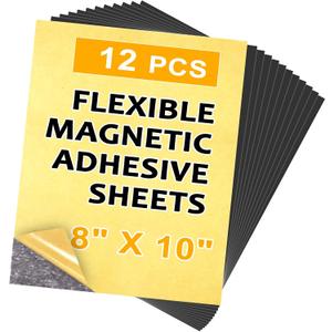 12PCS 8 x 10 Inch Cuttable and Flexible Magnet Sheets with Adhesive to Create Flexible Magnet Self-Sticky Sheets for Whiteboard,Fridge