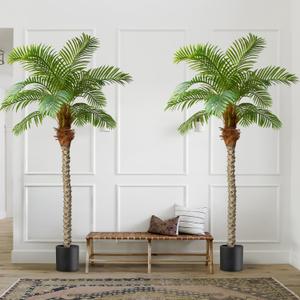 AnTing Artificial Palm Tree 7.5ft Tall Trees Plants 15 Leaves 90in Outdoor Palm Trees for Outside Patio Trees for Decor (Set of 2)