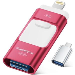 ROSPE MFi Certified 256GB iPhone Flash Drive, Photo Stick Memory Stick for iPhone iPad, USB Thumb Drive for Photos Videos Transfer & Backup, External Storage Compatible for iPhone/Android/PC/Mac (Red)