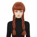 Long Orange Braided Wig with Bangs for Women's Parties and Halloween