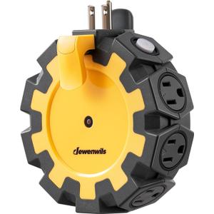 DEWENWILS Heavy Duty 8 Outlet Power Hub with Swivel Safety Covers, Outdoor Extension Cord Adapter, Resettable 15A Circuit Breaker, for Outdoor Lights, Holiday Decorations, Workshop, Jobsite, Garage