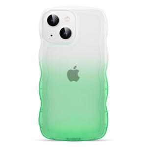 2 x XIQI Compatible with iPhone 14 Plus Case 6.7" 2022, Cute Kawaii Curly Wave Frame Shape Soft Silicone Shockproof Protective Phone Cover for Women Girls, Gradient Yellow